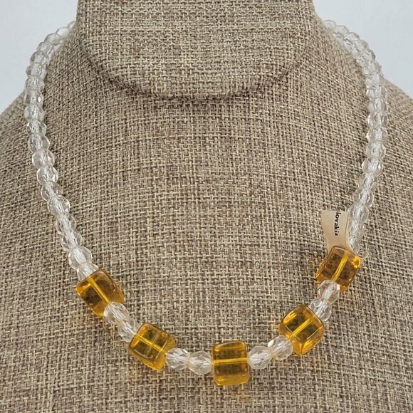 Czechoslovakia Crystal Necklace Amber And Clear Color 17 in Spring Ring Clasp - Picture 1 of 10